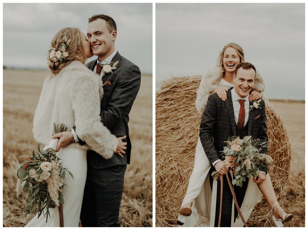 scottish wedding portraits in a hayfield