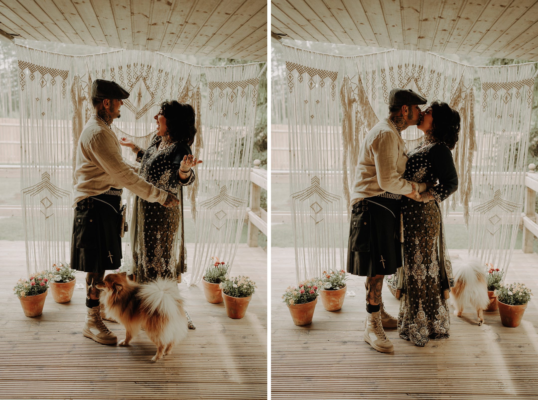 Woodend of Glassel lodges banchory aberdeenshire micro wedding planning ideas ceremony boho tribal rustic macrame backdrop asian indian bridal bride wedding outfit