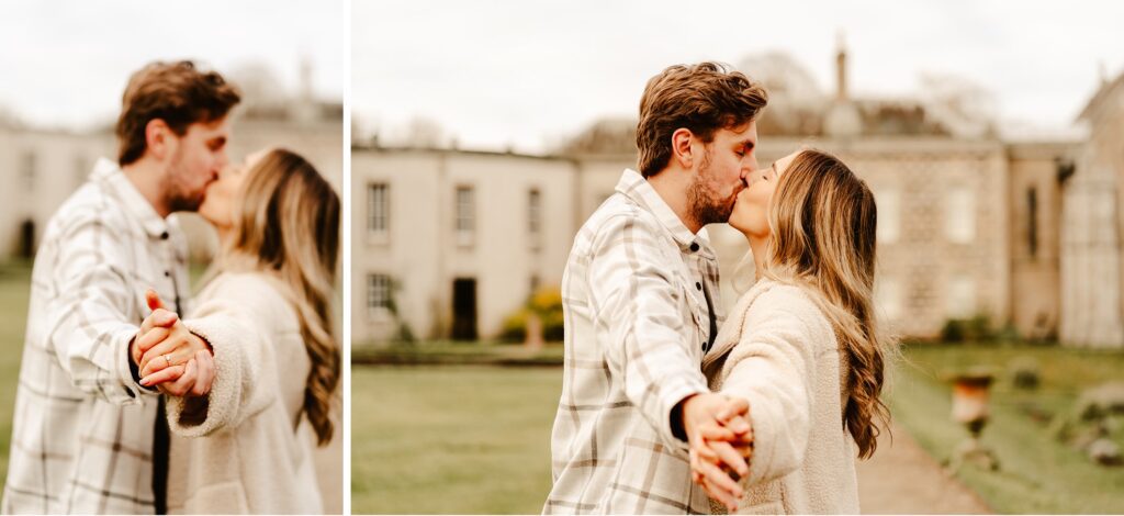couple have photo taken by aberdeen wedding photographer at haddo house couple kiss